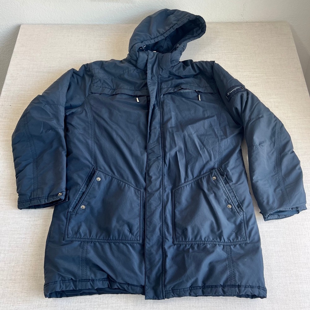 Champion Parka Jacket Mens XXL Navy Blue Good Hooded Full Zip Utility Coat